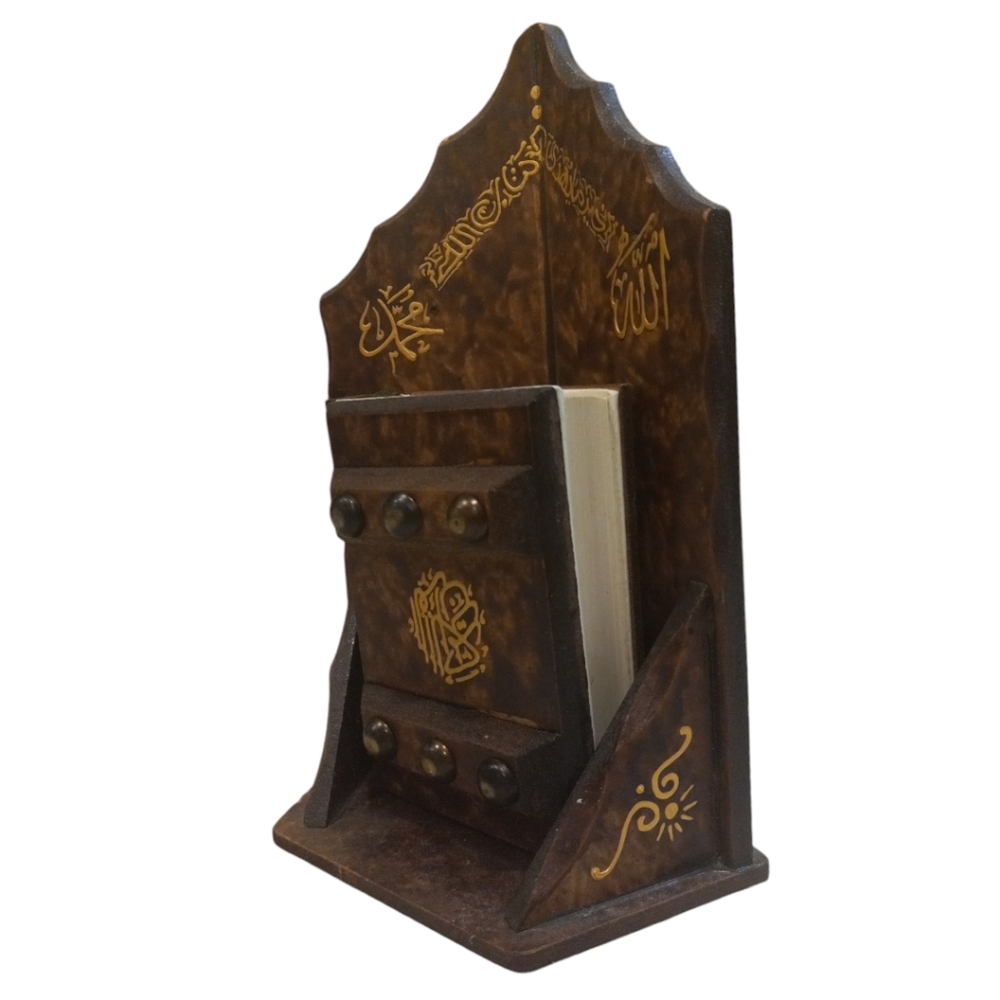 Antique Oriental Miniature Wooden Quran with Stand Holder Box Eid Decor Art